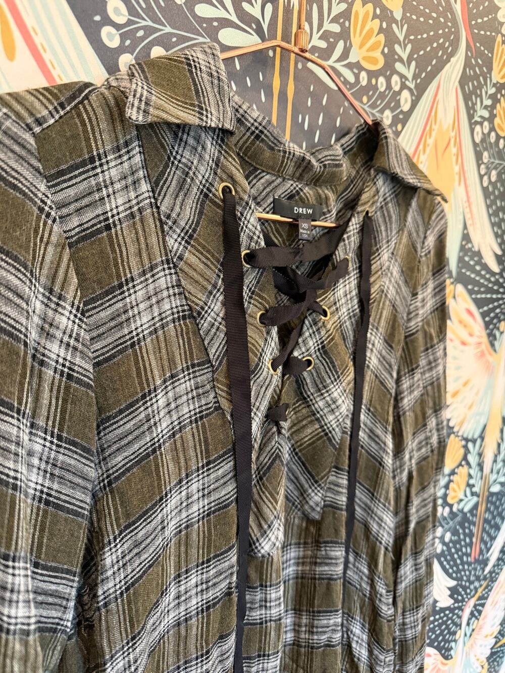 Drew plaid shirt with tie front XS